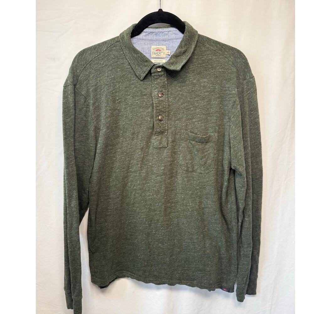 Faherty Men's Long Sleeve Cotton Polo Shirt, Size Medium